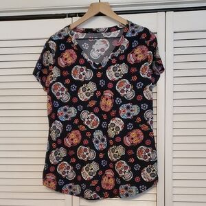 No Boundaries Sugarskull Black Shirt, Size XL